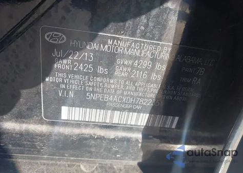 2013 Hyundai Sonata Gls z USA, uszkodzony, nr VIN 5NPEB4ACXDH782235